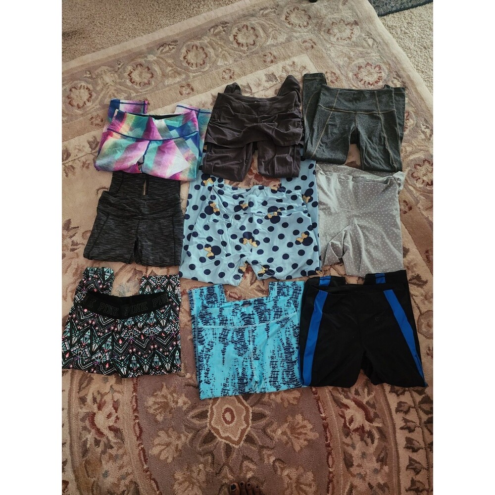 Lot of 9 Womens Activewear Leggings Capris Athleta Nike PINK Under Armour S M L